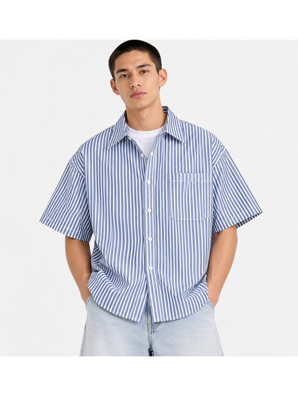 Original Use Men’s XXL Blue White Striped Oversized Button Down Shirt